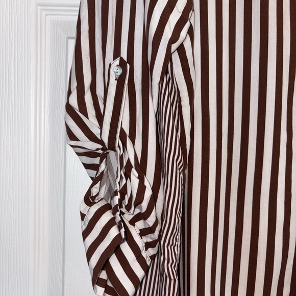 Jane and Delancey Brown and White Striped Button-Down Shirt - Picture 3 of 13